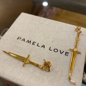 PAMELA LOVE gold + pearl DAGGER EARRINGS